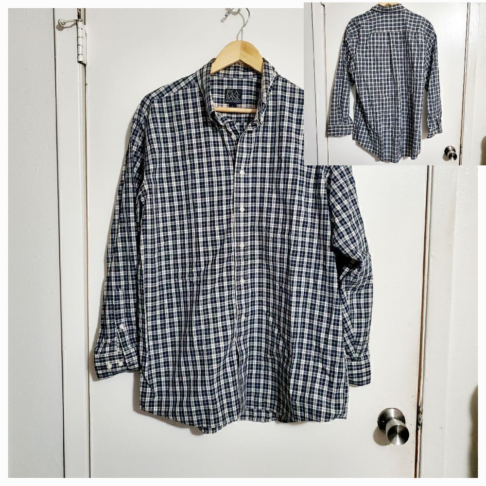 Jos. A. Bank Blue/White Plaid Button Down Shirt Size Large